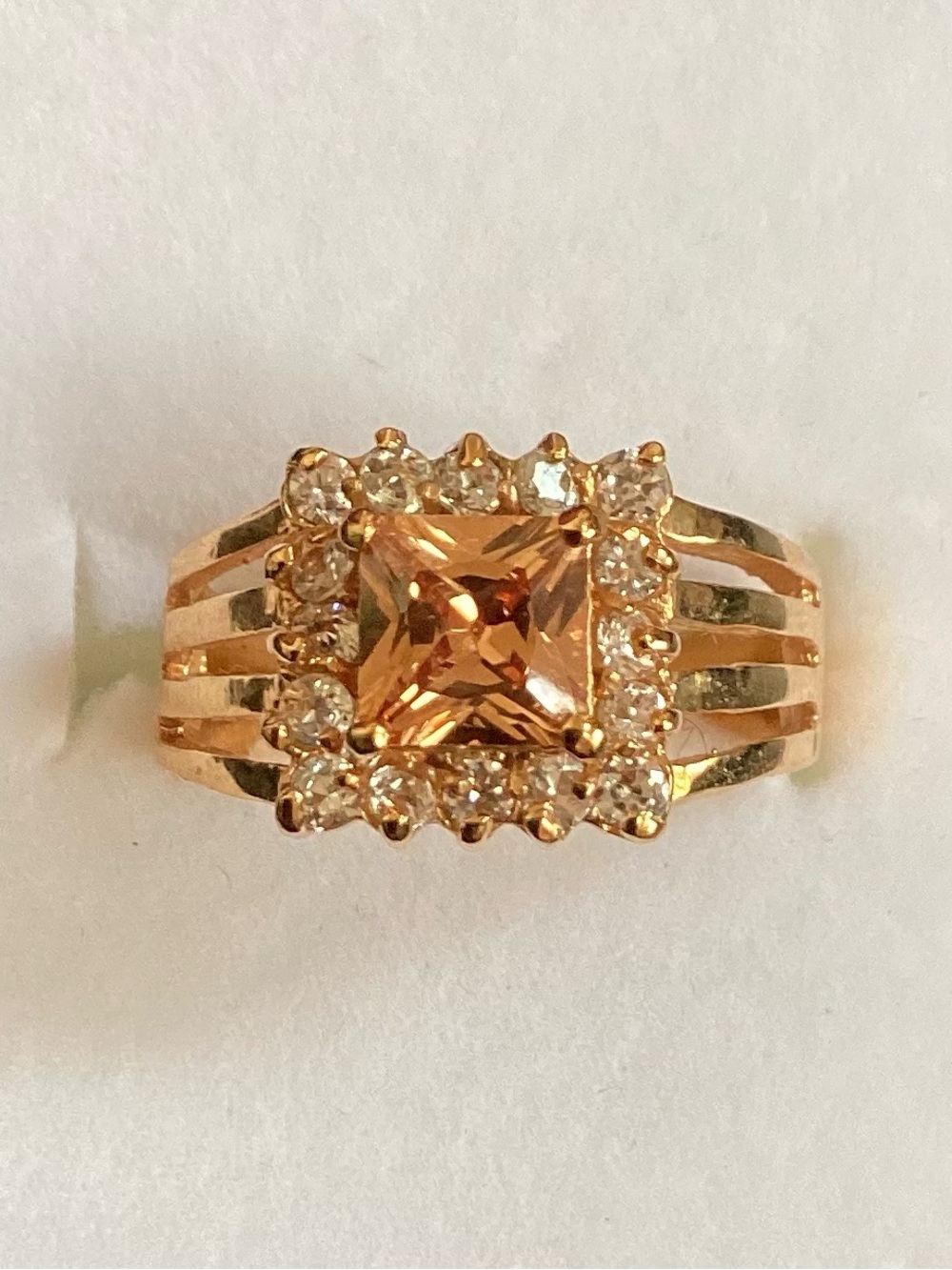 Rose Gold-Tone Champagne Citrine Square Halo Ring